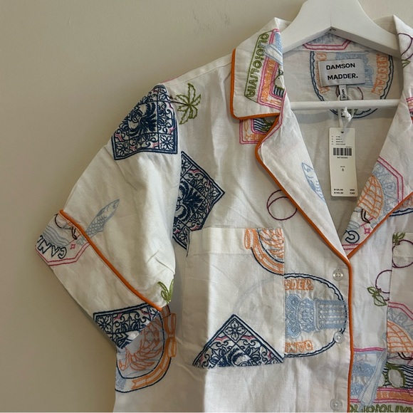 Damson Madder Chlo Linen Blend Short Sleeve Button Down Shirt 8 Anthropologie - Picture 3 of 15